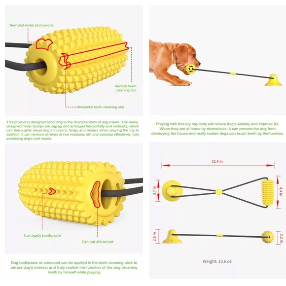 Corn Shape with Rope Yellow Vacuum Suction Cup Chew Toy for Dogs - Picture 13 of 14